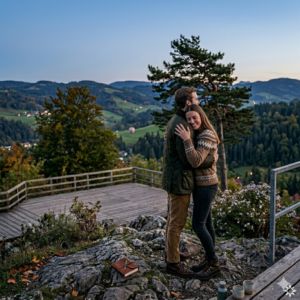 Ein Paar bei einem romantischen Heiratsantrag vor der Kulisse der Allgäuer Alpen.